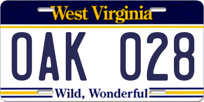 WV license plate OAK028