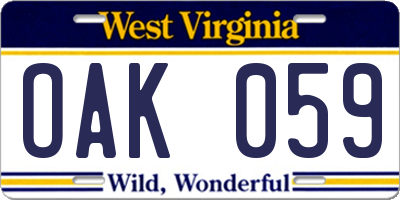 WV license plate OAK059