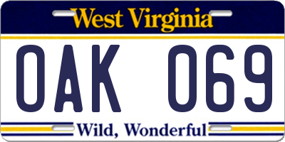 WV license plate OAK069