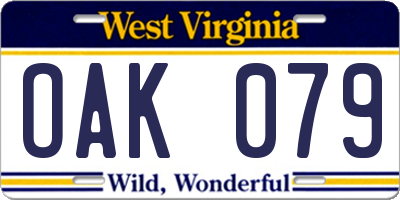 WV license plate OAK079