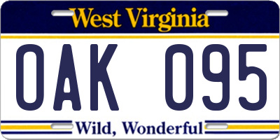 WV license plate OAK095