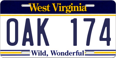 WV license plate OAK174