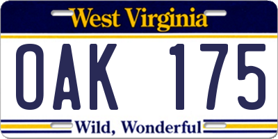 WV license plate OAK175