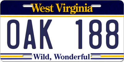 WV license plate OAK188