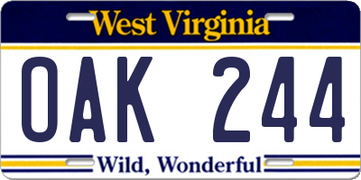 WV license plate OAK244