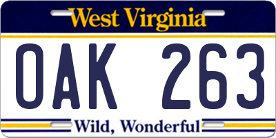 WV license plate OAK263