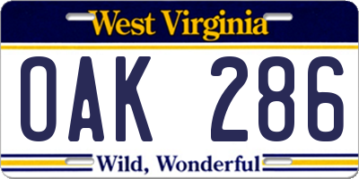 WV license plate OAK286