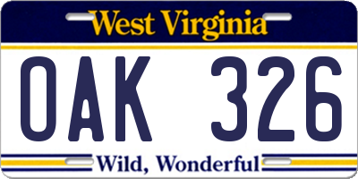 WV license plate OAK326