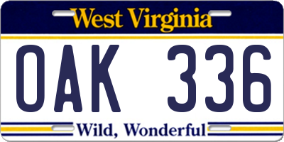 WV license plate OAK336