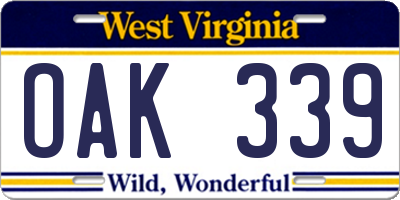 WV license plate OAK339