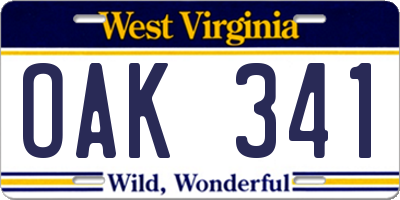 WV license plate OAK341