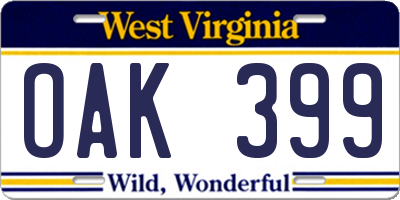 WV license plate OAK399