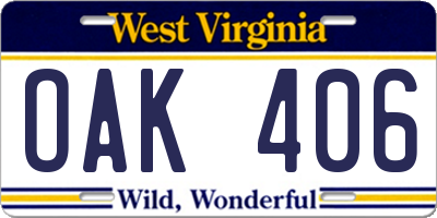 WV license plate OAK406