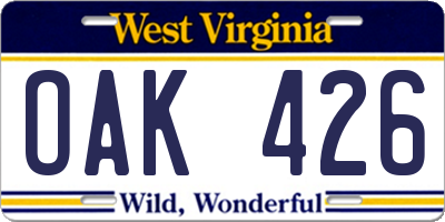 WV license plate OAK426