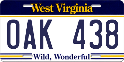 WV license plate OAK438