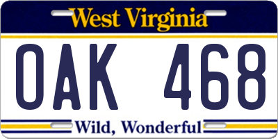 WV license plate OAK468