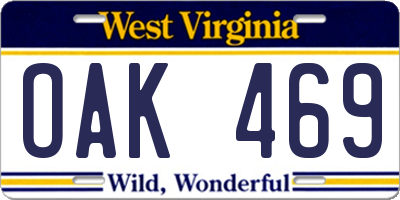 WV license plate OAK469
