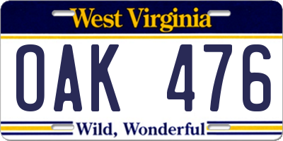 WV license plate OAK476