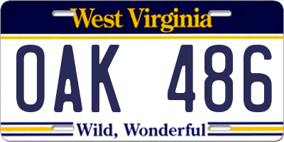 WV license plate OAK486