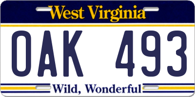 WV license plate OAK493