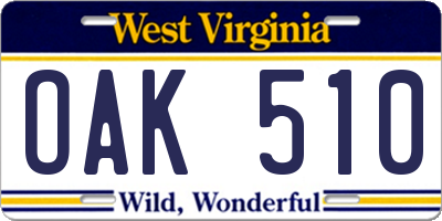 WV license plate OAK510