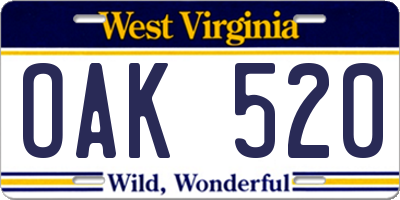 WV license plate OAK520