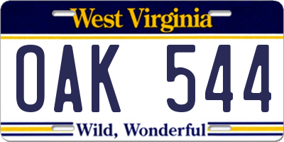 WV license plate OAK544