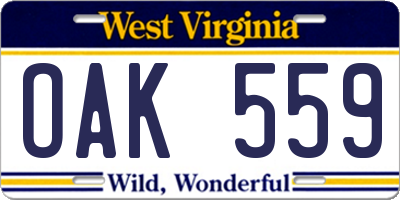 WV license plate OAK559