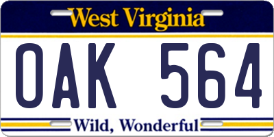 WV license plate OAK564