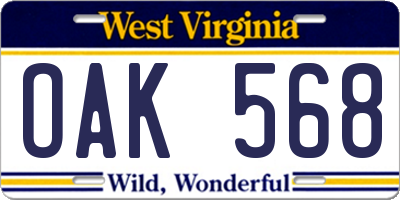 WV license plate OAK568