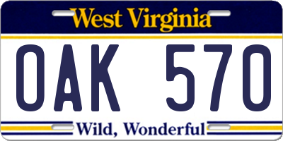 WV license plate OAK570