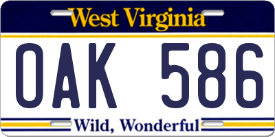 WV license plate OAK586