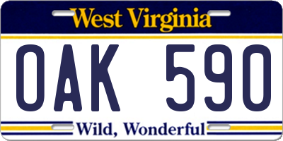WV license plate OAK590