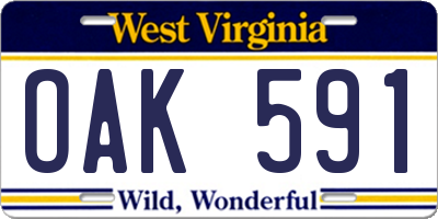 WV license plate OAK591