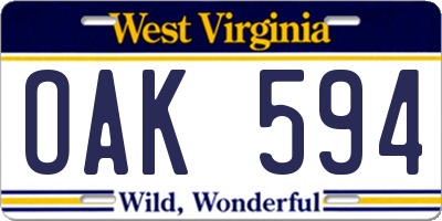 WV license plate OAK594