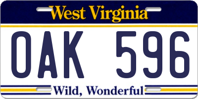 WV license plate OAK596