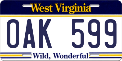 WV license plate OAK599