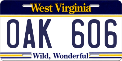 WV license plate OAK606