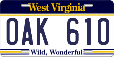 WV license plate OAK610
