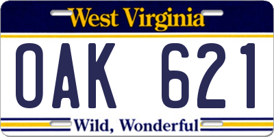 WV license plate OAK621