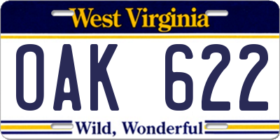WV license plate OAK622