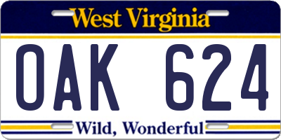WV license plate OAK624