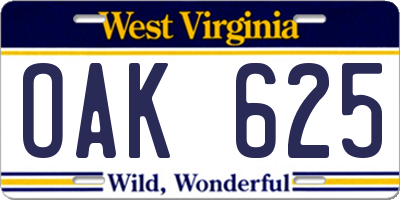 WV license plate OAK625