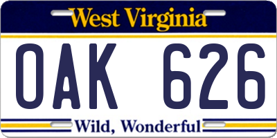 WV license plate OAK626