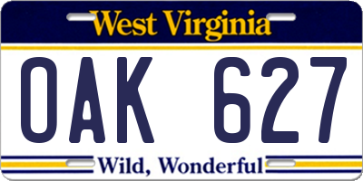 WV license plate OAK627