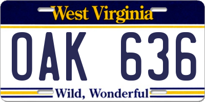 WV license plate OAK636