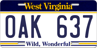 WV license plate OAK637