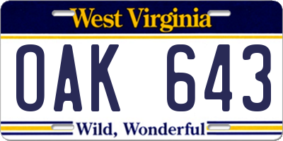 WV license plate OAK643