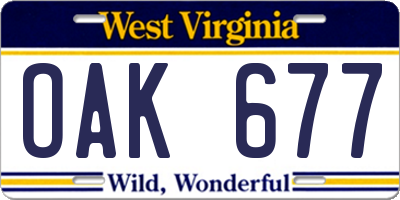 WV license plate OAK677