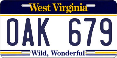 WV license plate OAK679